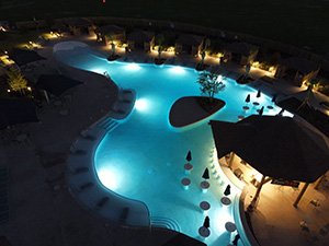 resort pool at night